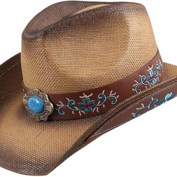 Western Straw Floral Embroidered Festival Cowboy hat main image 5